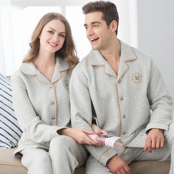 QIANXIU naujas moterų pižama Sustorėjimas, dygsniuotas grynos medvilnės pižama moteris raidėmis spausdinimo Porų šiltų atsitiktinis namų drabužių