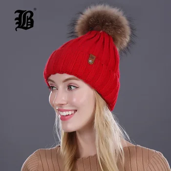 [FLB] Didmeninė Audinės Ir Lapės Kailio Kamuolys Bžūp Pp Pp Žiemos Skrybėlę Moterų Girl 'S Hat Megzti Beanies Bžūp Nauja Stora Moteris