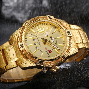 NAVIFORCE Prabangos Prekės ženklo Vyrai Sporto Žiūrėti Aukso Full Steel Kvarciniai Laikrodžiai Vyrams Data Vandeniui Karinės Laikrodis Vyras relogio masculino