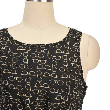 JLI GALI Vasaros atsitiktinis backless suknelė seksualus moterų šifono berankovis bakas mini O-Kaklo aukštos juosmens spausdinti moteriški drabužiai, juoda