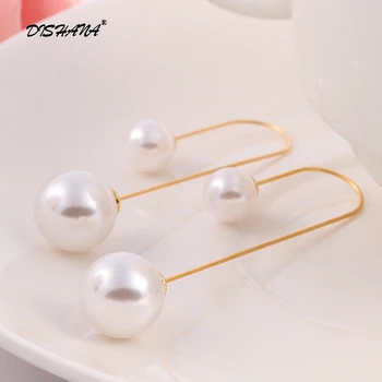 NAUJO dizaino mados prekės ženklo papuošalai elegantiškas stud auskarai dvigubai imitacija, perlų Nukentėjo spalva Pareiškimą, ilgi auskarai moterims(E0325-1)