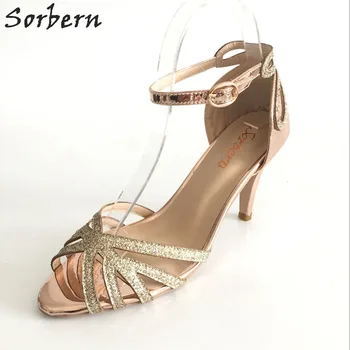 Sorbern Rose Gold 9cm Aukštakulniai Vestuviniai Bateliai Vasaros Sandalai Blizgučiai Atidaryti Kojų Dirželiai Batų Dydį, 33-46 Individualų Paslaugos