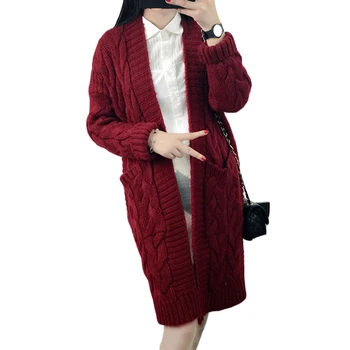 Ilgai Stiliaus Twist Megztinis Moterų Rudens Žiemos Atsitiktinis Palaidų Studentų Mezgimo susagstomi megztiniai Giliai V Kaklo Storio Invierno Viršutiniai drabužiai XH863