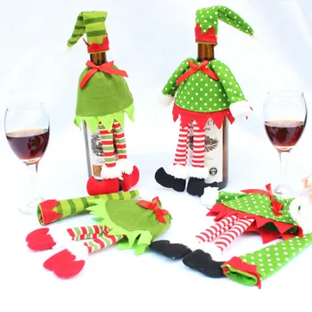 1 Set Polka Dot Juostele raudonojo Vyno Butelio Dangtelį Maišeliai kalėdoms namo šalis raudonojo Vyno Butelio dekoras Kalėdų Dekoravimo reikmenys