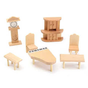 Karšto Pardavimo 29Pcs/Rinkinys Lėlių namelis Miniatiūriniai Unpainted Mediniai Baldai Suite 1/24 Masto Modelis Lėlės, Žaislai Vaikams, Žaislai Vaikams