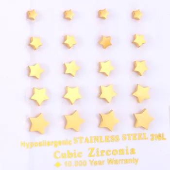 Nauja 10pairs/Kortelės Aukso Spalvos Stud Auskarai Penkių žvaigždučių Stiliaus 4mm-8mm moterų Auskarai bižuterijos