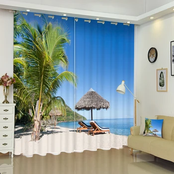 3D Blackout Užuolaidos Skydelis Paplūdimio Kokoso Medžio Holiday Resort Modelis Sutirštės Audinio Miegamojo Užuolaidas Kambarį tekstilės