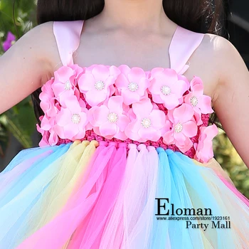 Eloman rankų darbo tutu suknelė mergina gimtadienio vakarėlio princesė vaivorykštė, gėlių mergaičių suknelės, vestuvių ir renginių šalys