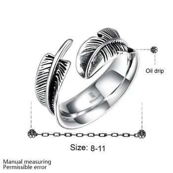 Klasikinis parduoda aukštos kokybės 316L plieno žiedas plunksnos formos Maya vėjo retro žiedas