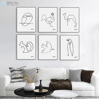 Šiuolaikinės Picasso Minimalistinio Abstrakčios Linijos Piešimo Drobė A4 Menas Spausdinti Plakato Gyvūnų Formos Sienos Nuotrauka Namų Deco Tapyba Be Rėmelio