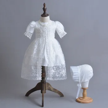 Kūdikių krikšto suknelė 3 vnt/set suknelė + skara+ vertus rankų kūdikis, vestuvių, gimtadienio krikšto suknelė princesė nėrinių kūdikių suknelė